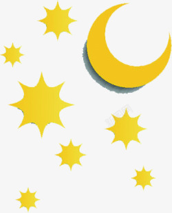 黄色月亮星星卡通装饰中秋节素材