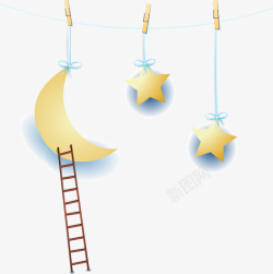 星星月亮梯子卡通素材