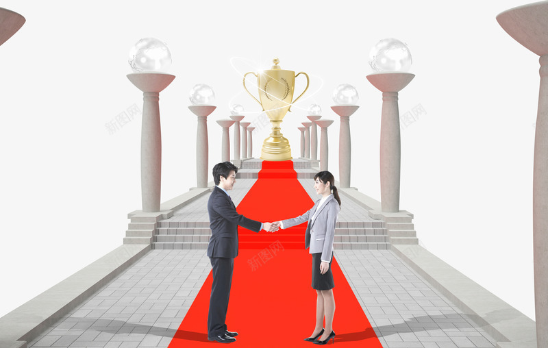 握手的商务男女psd免抠素材_88icon https://88icon.com 商务男女 女人 握手 男人 红色地毯