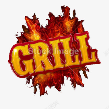 红色标签烧烤标签与火焰图标图标