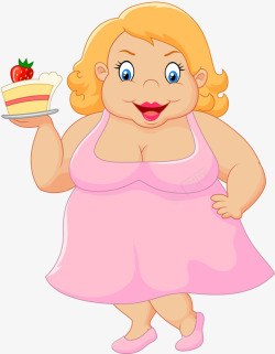 手捧蛋糕的胖女人素材