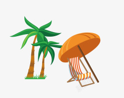 椰子树沙滩太阳椅和遮阳伞素材