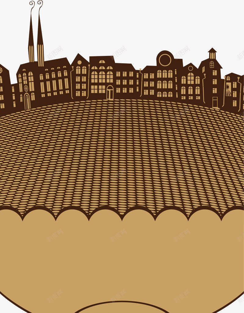 咖啡色复古建筑png免抠素材_88icon https://88icon.com 咖啡色建筑 地产 城市 复古楼房 波浪 波浪背景 装饰图案 都市