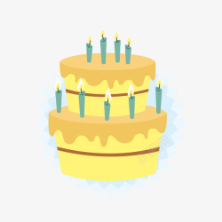 聚会食品黄色插着蜡烛的卡通蛋糕高清图片