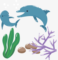 海底世界卡通海豚矢量图素材