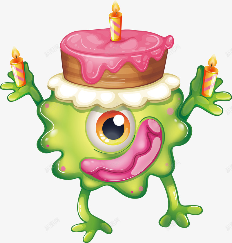 庆祝生日的怪物png免抠素材_88icon https://88icon.com 庆祝生日 生日蛋糕 矢量素材 粉色蛋糕 绿色怪兽