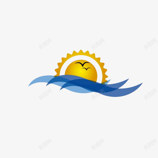 太阳海平线png免抠素材_88icon https://88icon.com 太阳 水 海鸥 黄蓝