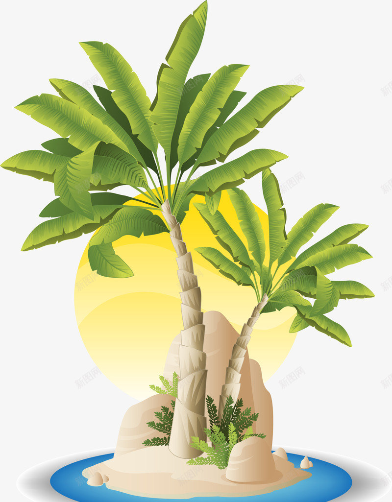 美丽海边沙滩风景png免抠素材_88icon https://88icon.com 孤岛 椰子树 海边沙滩 海边风景 美丽风景 黄色太阳