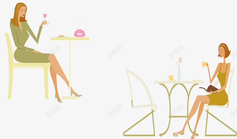 喝红酒和喝茶的两个女人png免抠素材_88icon https://88icon.com 喝茶 女人 红酒