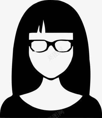 长发飘飘的女孩戴眼镜的女人图标图标