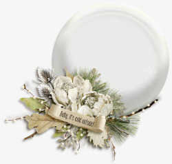 白色圆盘牡丹花边素材