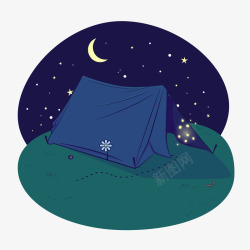 夜晚的郊外野营帐篷插画素材