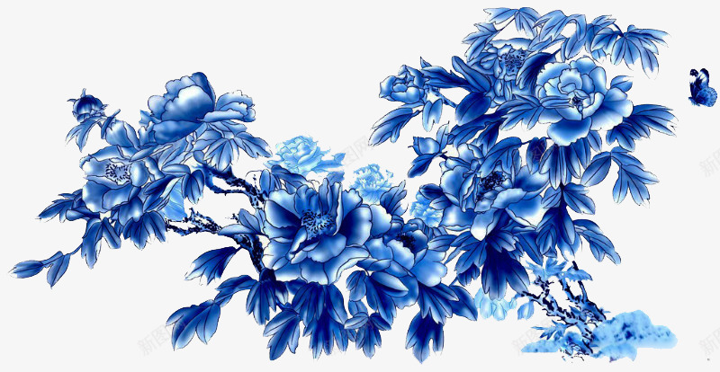 蓝色牡丹花水墨画海报背景png免抠素材_88icon https://88icon.com 水墨画 海报 牡丹花 背景 蓝色