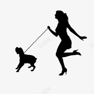 奔跑背影女人与狗剪影图标图标