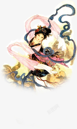 中国画跳舞的女人中秋素材