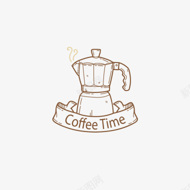手绘咖啡器具摩卡壶标识矢量图图标图标