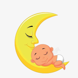 沉睡在月亮上沉睡的小婴儿高清图片
