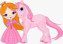 粉红色小公主和独角兽时尚插画矢量图素材