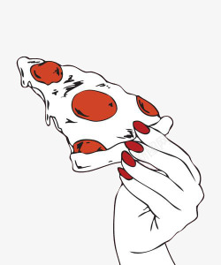 红指甲的手拿着披萨素材