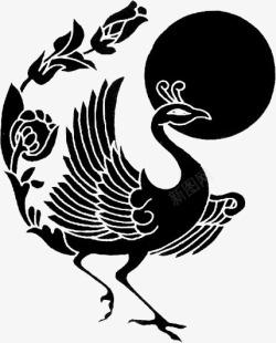 中国风黑色凤凰太阳雕纹纹样素材