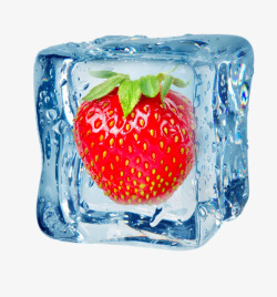 冰块中的草莓素材