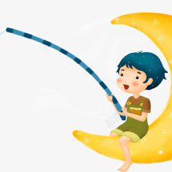 男孩钓鱼坐在月亮上钓鱼的小男孩高清图片