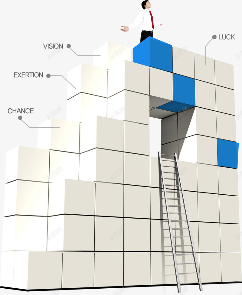 方块上的男人psd免抠素材_88icon https://88icon.com 人物 商务人物 商务白领 方块 梯子 男人