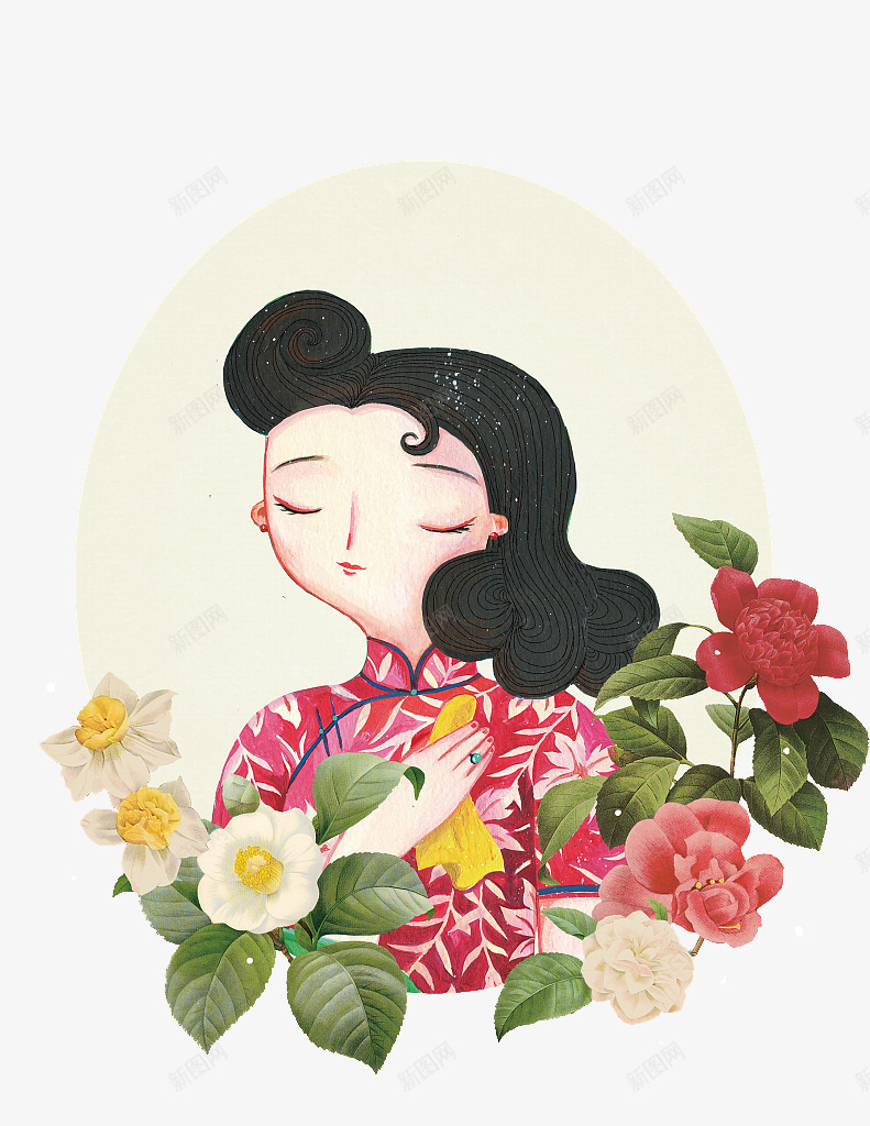 手绘复古插图穿旗袍的美女png免抠素材_88icon https://88icon.com 人物插图 复古 女人 手绘 旗袍 穿旗袍的女人 穿旗袍的美女 花卉