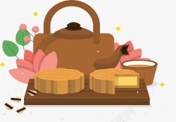 庆祝中秋月饼热茶矢量图素材
