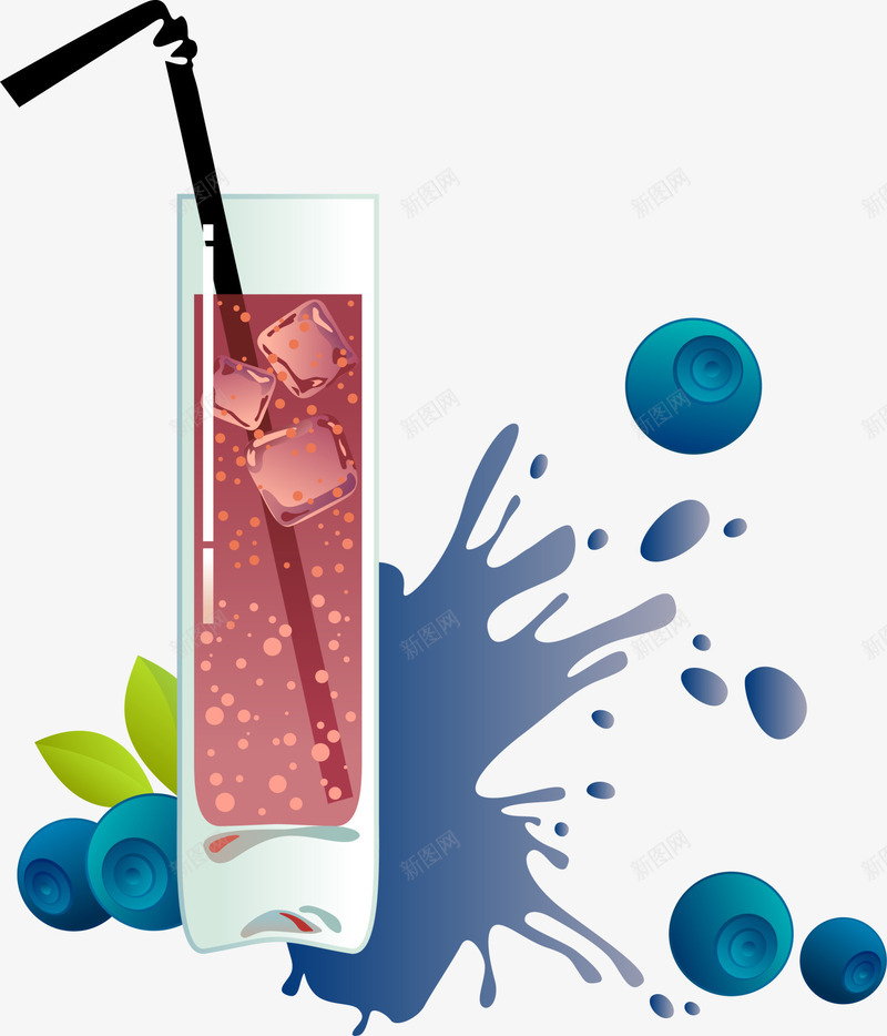 美味红色果汁png免抠素材_88icon https://88icon.com 冰块 红色果汁 美味果汁 蓝色蓝莓 蓝莓汁 黑色吸管