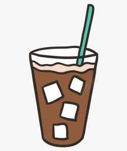 夏日手绘咖啡饮料冰块插画水彩手矢量图素材