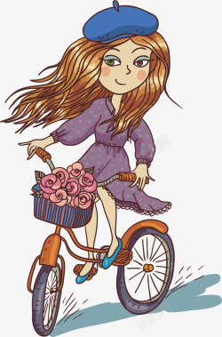 骑着单车的女人插画素材