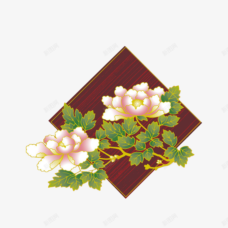 粉色金边牡丹png免抠素材_88icon https://88icon.com 中国风 国画 方形 牡丹 粉牡丹 花卉 花纹 设计 金边牡丹