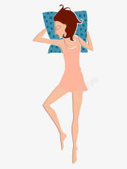 卡通插图抱着枕头趴着睡着的女孩素材