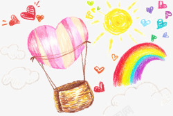 卡通心形热气球太阳彩虹素材