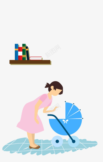 女人png免抠素材_88icon https://88icon.com 准妈妈 卡通 女人 婴儿车 房间 插画