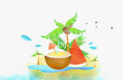 椰子西瓜避暑岛素材