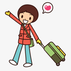 背包的女人卡通女生拖着行李高清图片