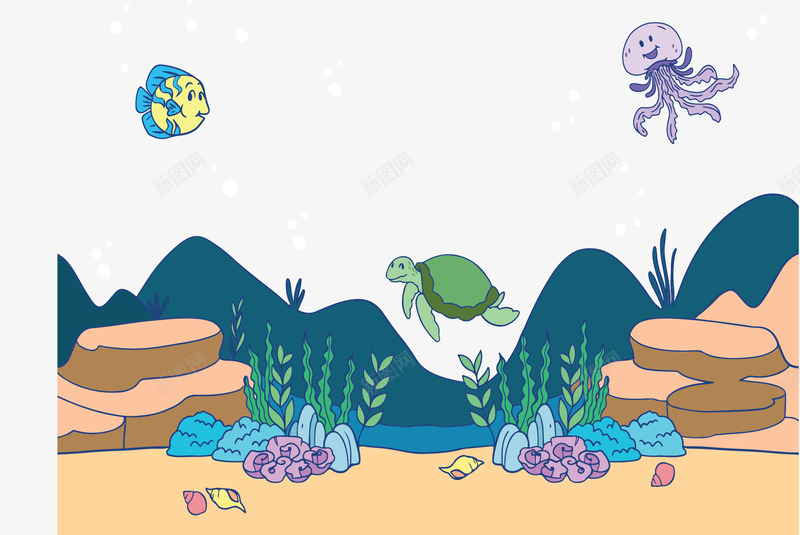 卡通美丽海底世界矢量图ai免抠素材_88icon https://88icon.com 卡通海洋生物 海底 海底世界 海底沙滩 海洋生物 矢量png 矢量图 美丽海底