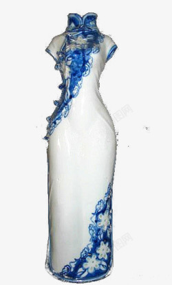 蓝白色日式花瓶旗袍高清图片