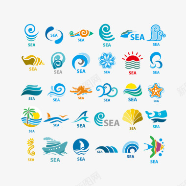 海洋标签海洋波浪标签元素图标图标