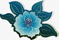 手绘蓝色立体花朵牡丹素材