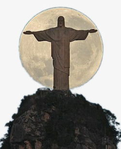 巴西里约热内卢基督巨像与月亮素材