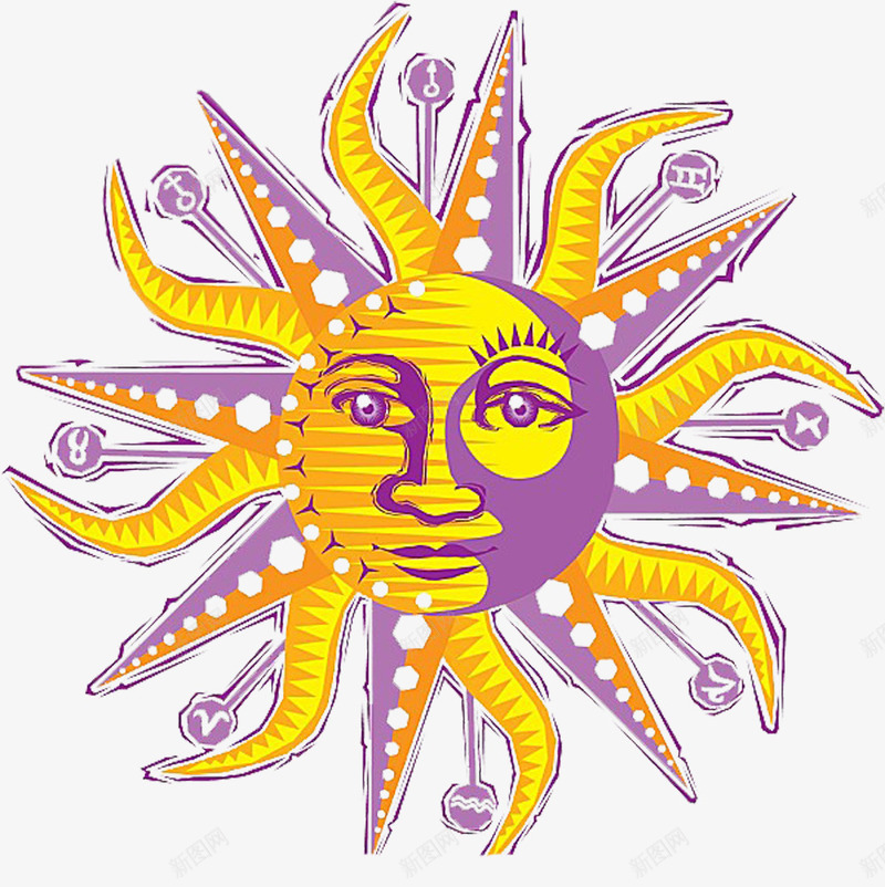 装饰性太阳png免抠素材_88icon https://88icon.com 太阳 对比色 紫色 艺术 阳光 黄色