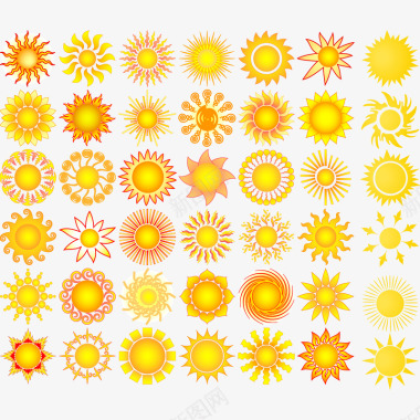 云彩和太阳太阳元素集合矢量图图标图标