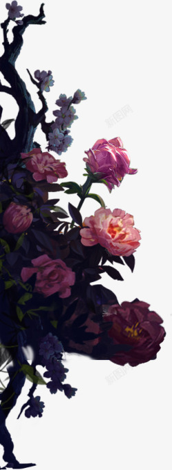 彩色牡丹花树手绘背景素材