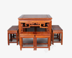 仿古实木红木餐桌素材