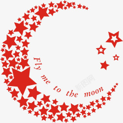 红色星星拼凑月亮素材