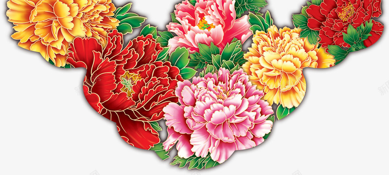 彩色中国画牡丹毛笔字png免抠素材_88icon https://88icon.com 中国画 彩色 毛笔字 牡丹