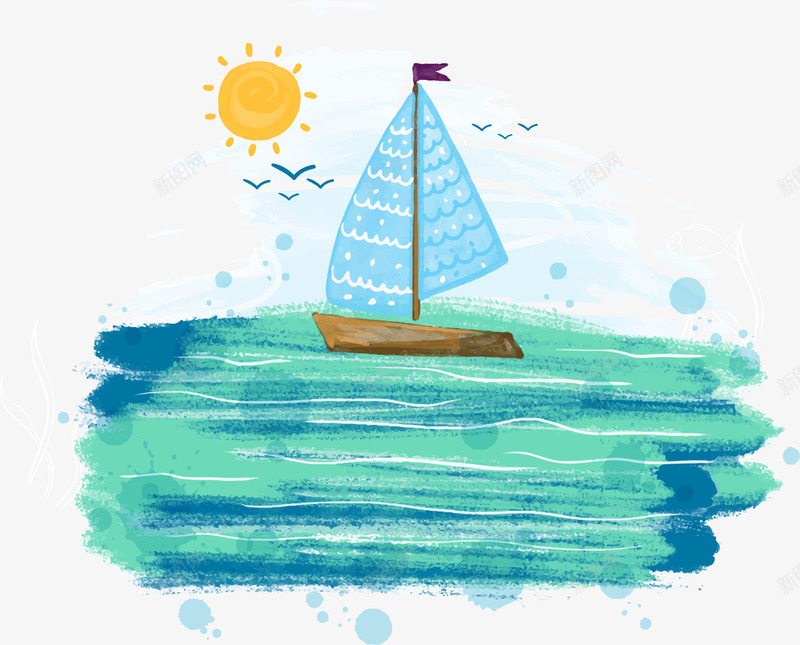 世界海洋日手绘美丽海洋png免抠素材_88icon https://88icon.com 世界海洋日 手绘海洋 水彩 海上小船 绘画 美丽海洋